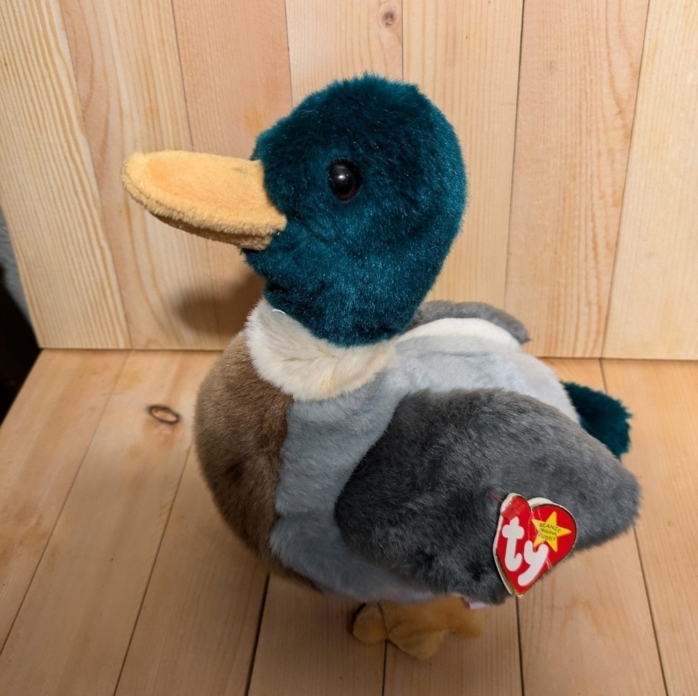TY Plush Duck Stuffed Animal - Green and Brown - Picture 4 of 10
